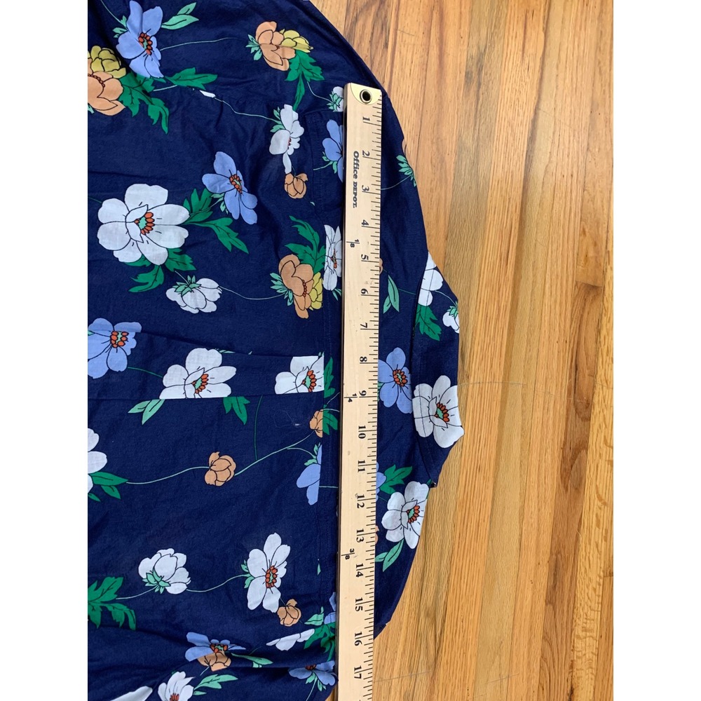 Talbots Petite Navy Blue Floral 100% Cotton Button Down Shirt Blouse - Picture 8 of 9